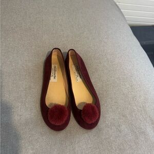 Charming Burgundy suede with Pom Pom Kids Slippers